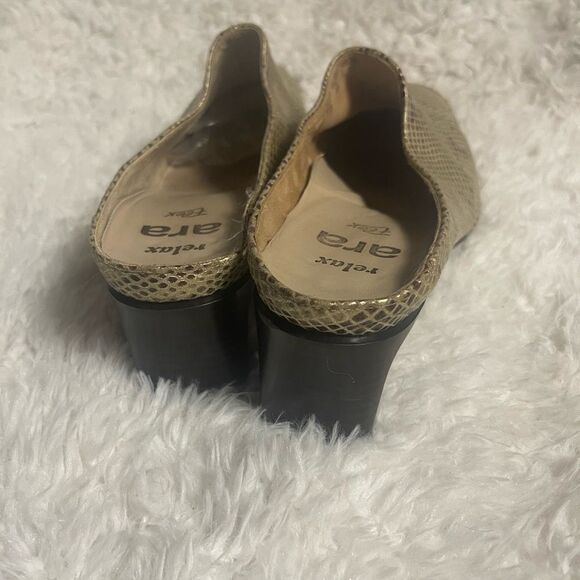 Ara Relax Flex gold & bronze Leather Textured Slip on Heel Mules SZ US 8 run big - Picture 6 of 10